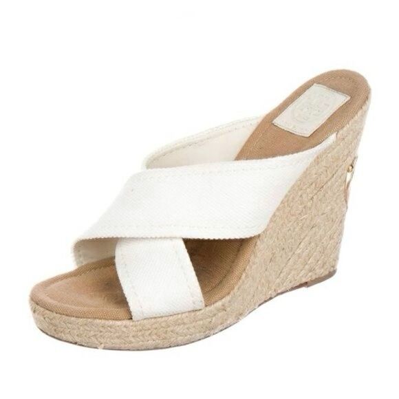 Tory Burch Kristin Wedge Canvas Espadrilles in Ivory Size 6 - Picture 1 of 9